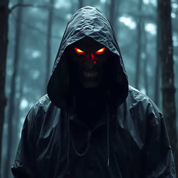 Image of scary being in a rain coat